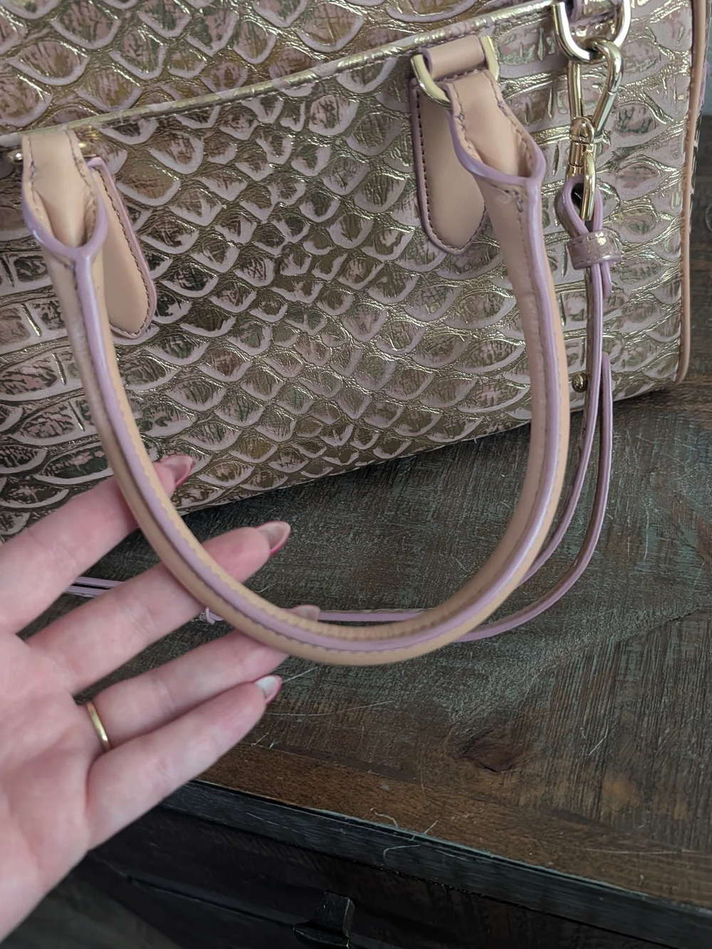 Brahmin Metallic Rose Gold Embossed Satchel